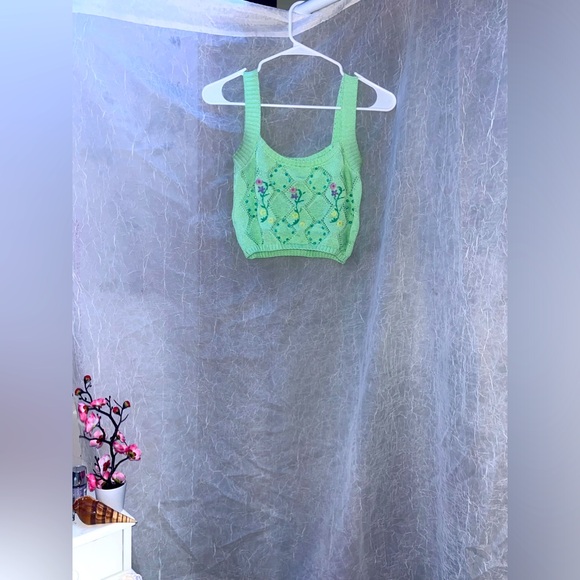 Zara Cropped Mint Knit Top - Picture 2 of 12